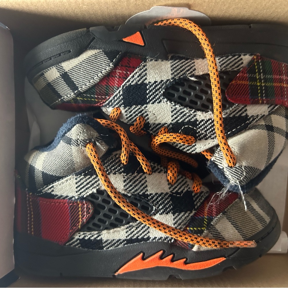 Jordan Kids Sneakers in Plaid with Orange Highlights